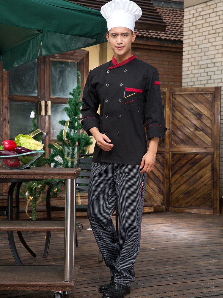 3 kleur Mannen Chef Kleding Hotel Restaurant Pastry Chef Kleding Lange Mouw Vrouwen Chef Uniformen Kleding: black / M