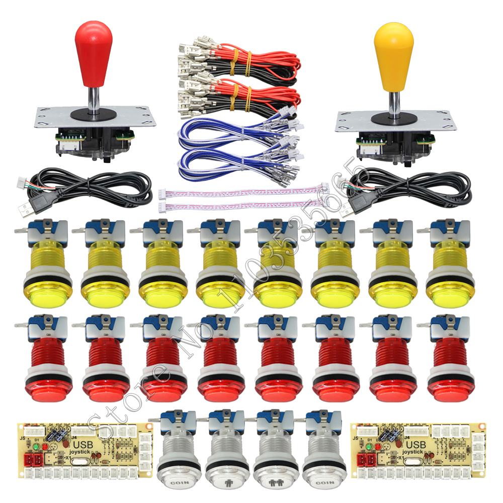 Gør-det-selv 2- spillers pc raspberry pi arkadespilsæt med led-trykknap amerikansk joystick usb-encoderkabler mame jamma-dele: Sort