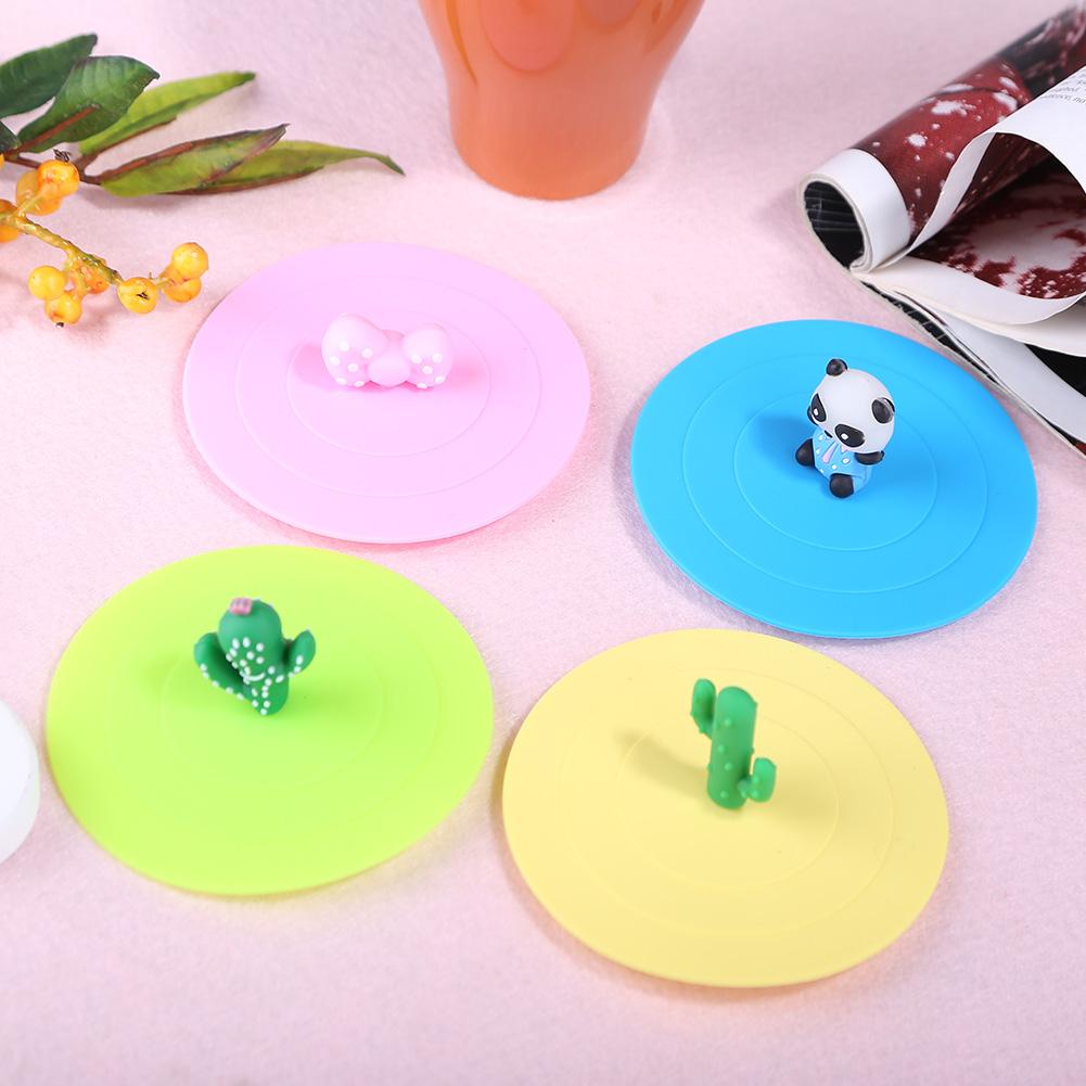 Sellador de silicona a prueba de fugas y a prueba de polvo cobertor de soporte para vaso de agua se puede reutilizar Cactus de dibujos animados Panda tapa para taza de té se puede lavar