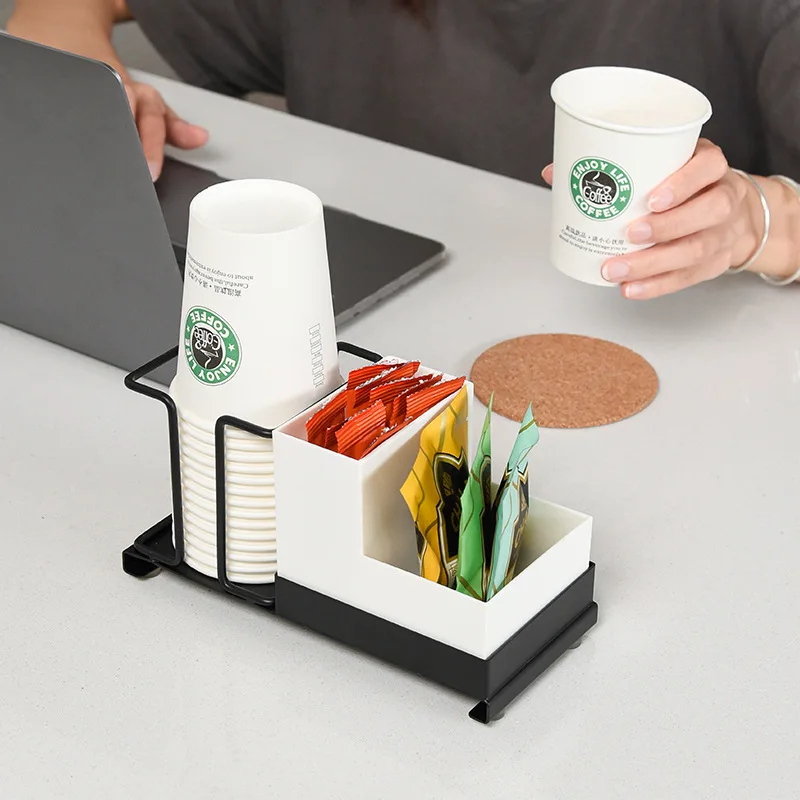 Cup Holder Paper Storage Rack Coffee Station Supplies Countertop Bar Organizer Office Mug Disposable Cups Stand