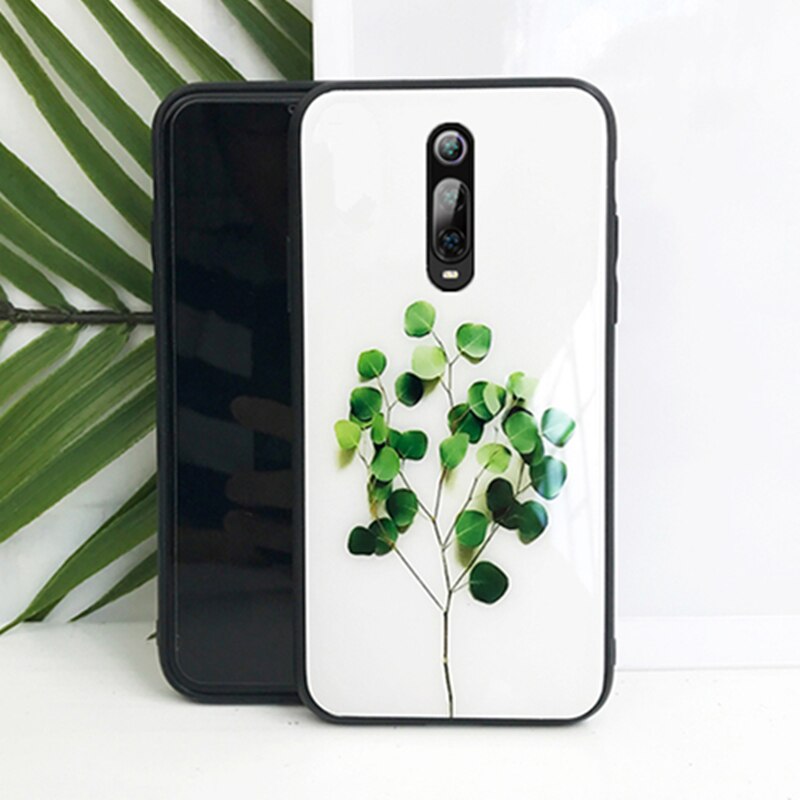 Tempered Glass Case For Meizu 15 16 16s case Simple Glossy Green plant Peony Hard Cover For Meizu 16 16th 15th 16s Phone Casing