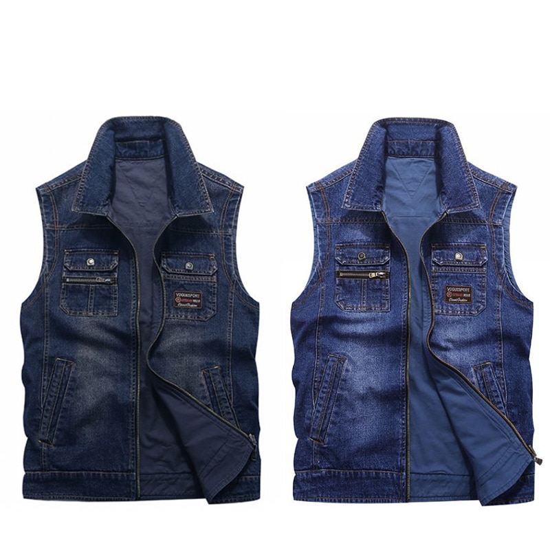 Mannen Voor-en Achterkant Dragen Denim Vest Casual Rits Multifunctionele Vest Werk/Leven dual-Gebruik Vest 2 Kleuren