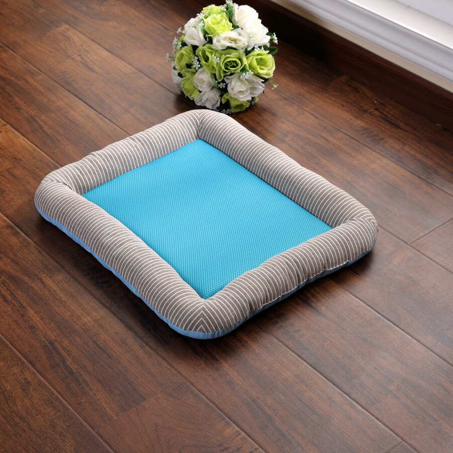 Colchoneta refrescante para mascotas, cojín de seda de hielo, colchón para cama, manta refrescante transpirable para perros pequeños y grandes, accesorios para gatos: Blue B / XS 43x33cm