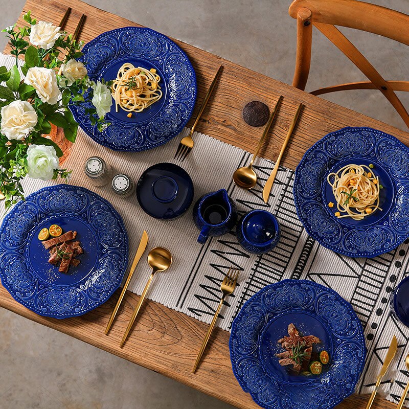 Assiettes en céramique style Baroque, vaisselle de cuisine en Relief français, vaisselle de bureau rétro