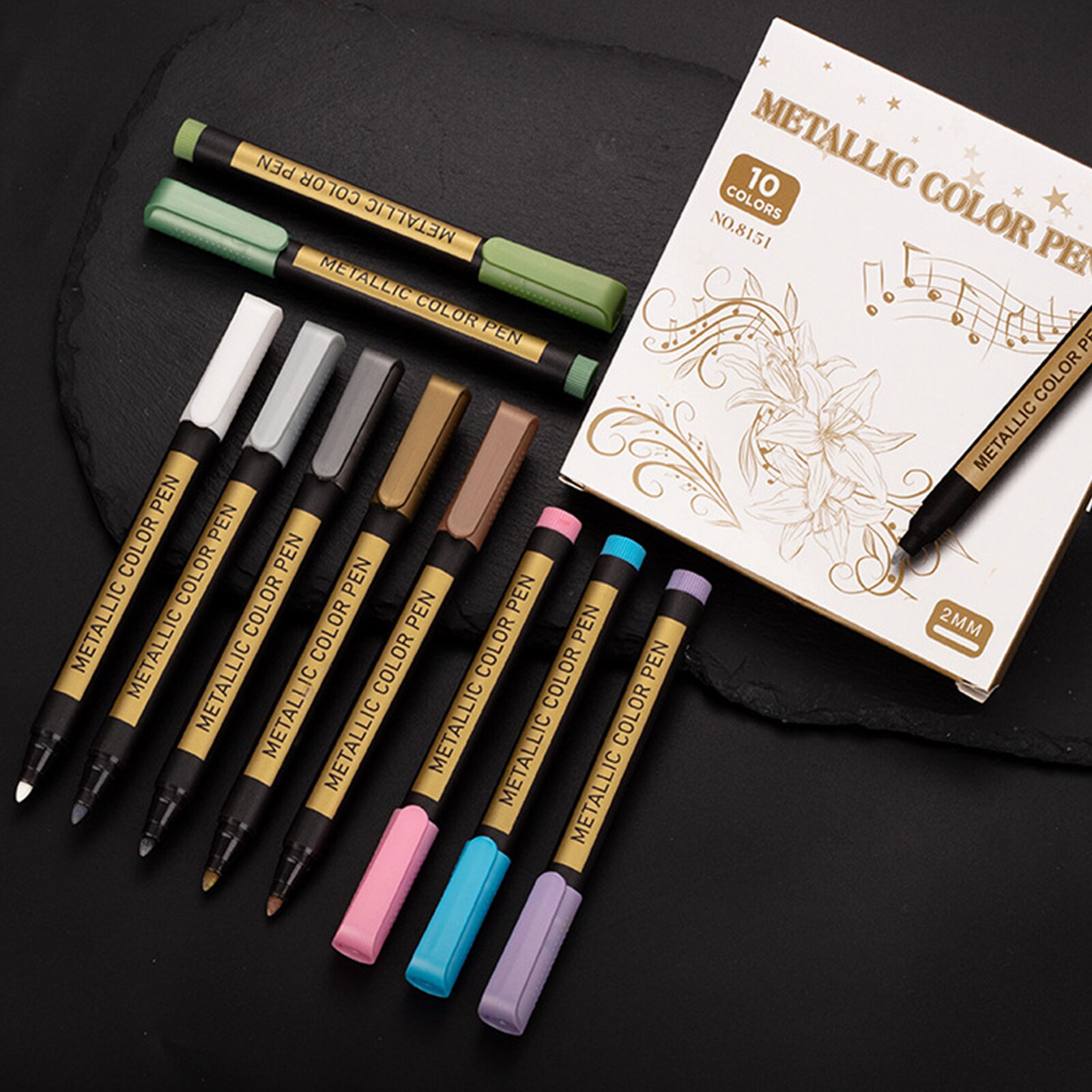 10 piezas rotuladores metalizados bolígrafos de papel negro pintura arte de la caligrafía Kit de mm 2mm 0,5mm Kit de dibujo decoración pintura
