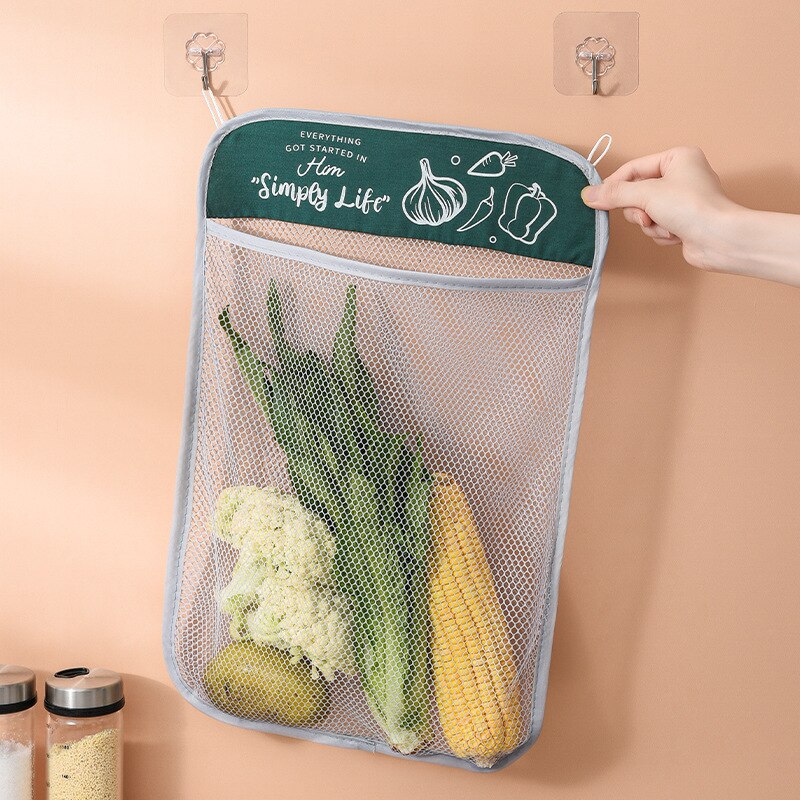 Filet à fruits et légumes réutilisable, sacs en filet de cuisine, pour l'ail, le gingembre et les oignons, emballage mural suspendu, filet de rangement, Organization de la maison