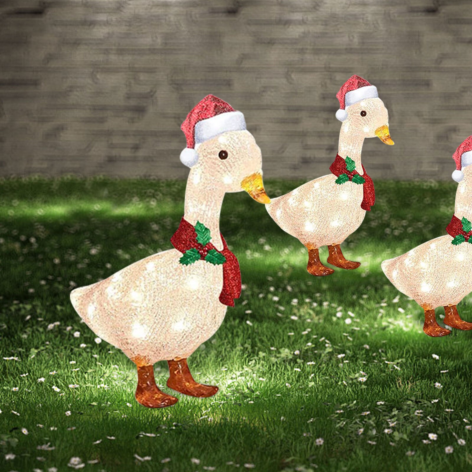 1pc Christmas Light-up Duck Stake With Scarf Christmas Decoration LED Acrylic Duck Statues for Garden Decor Outdoor Navidad: 240x160x3mm