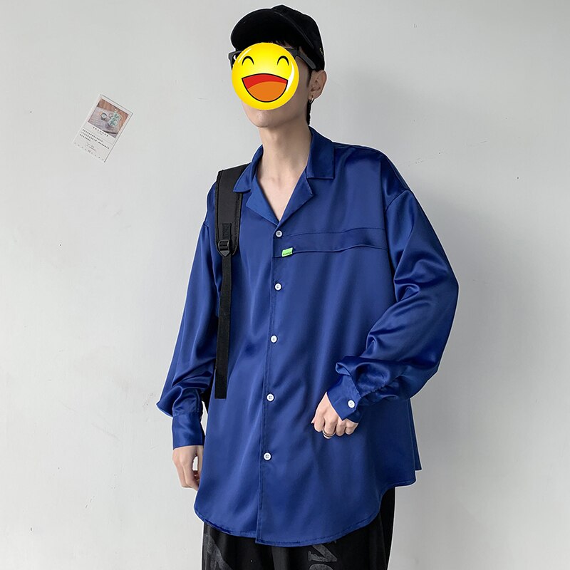 Klänningskjorta herr enfärgade affärs-vardagsskjortor herr streetwear social herrskjorta vild lös långärmad skjorta