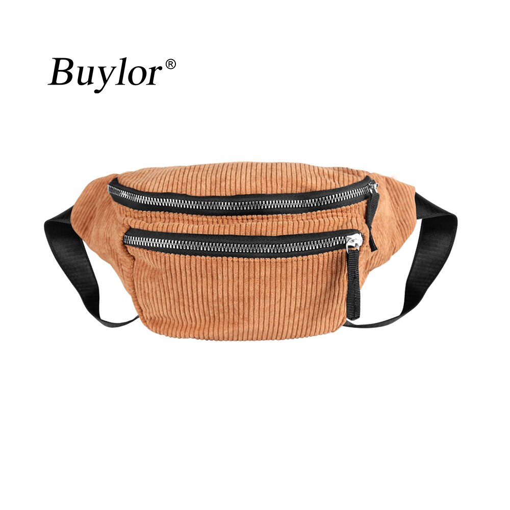 Buylor Riem Tas Vrouwen Corduroy Taille Pack Rits Borst Bag Festival Heuptasje Mode Bum Bag Phone Pouch Reizen: Brown