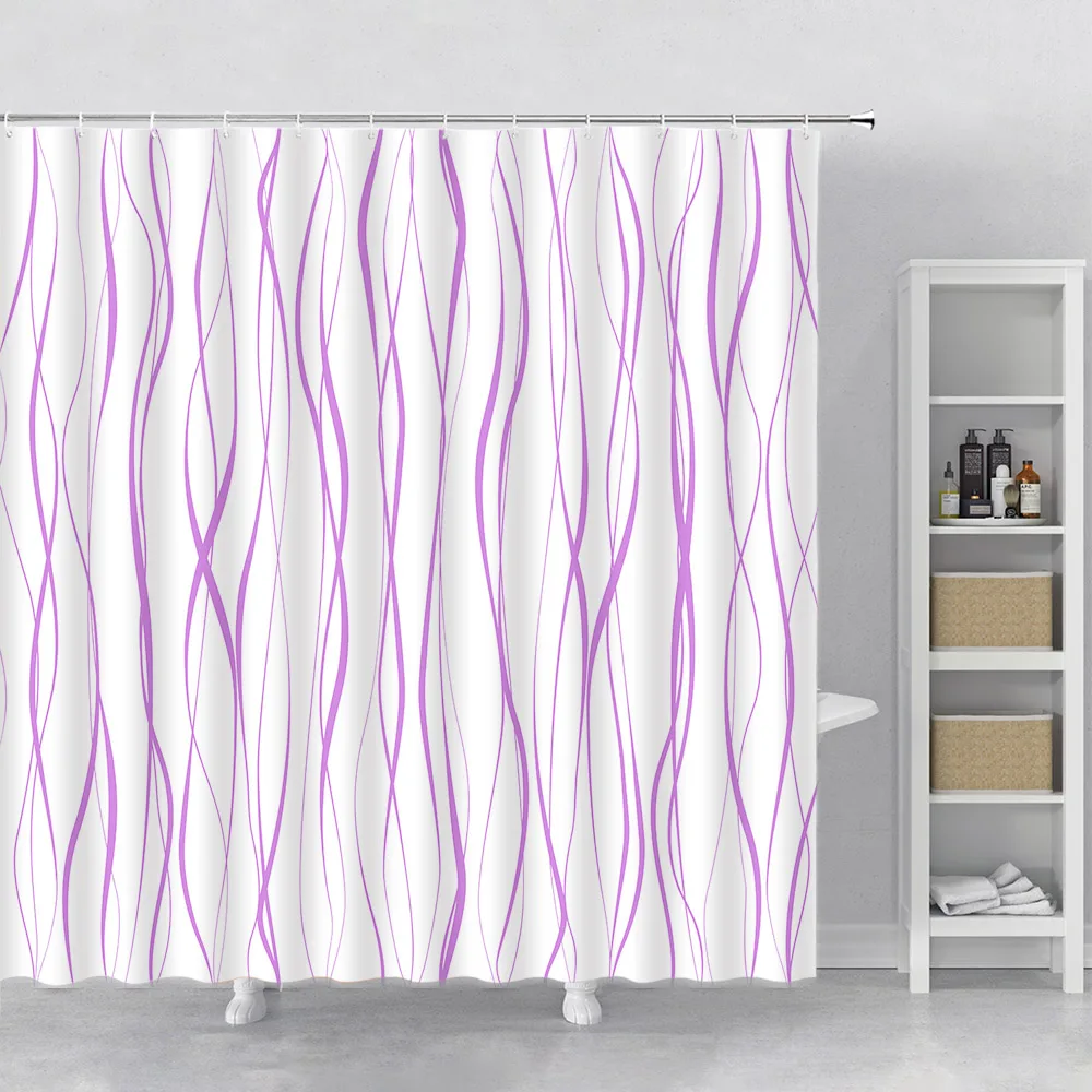 Geometrische Golvende Lijn Douchegordijn Modern Minimalistisch Interieur Polyester Stof Badgordijn Machine Wasbare Haak Voor Badkamer: 125-220cm / Blauw
