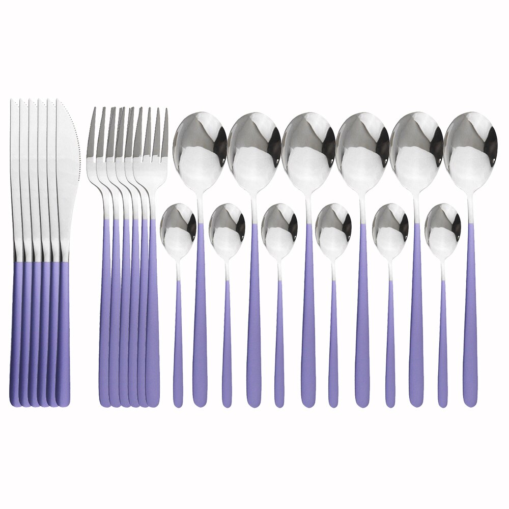6einstellen Gold Besteck einstellen 18/10 Edelstahl Geschirr Besteck einstellen Küche Lebensmittel Koreanische Messer Gabel Teelöffel Messer Besteck einstellen: Violett Silber-