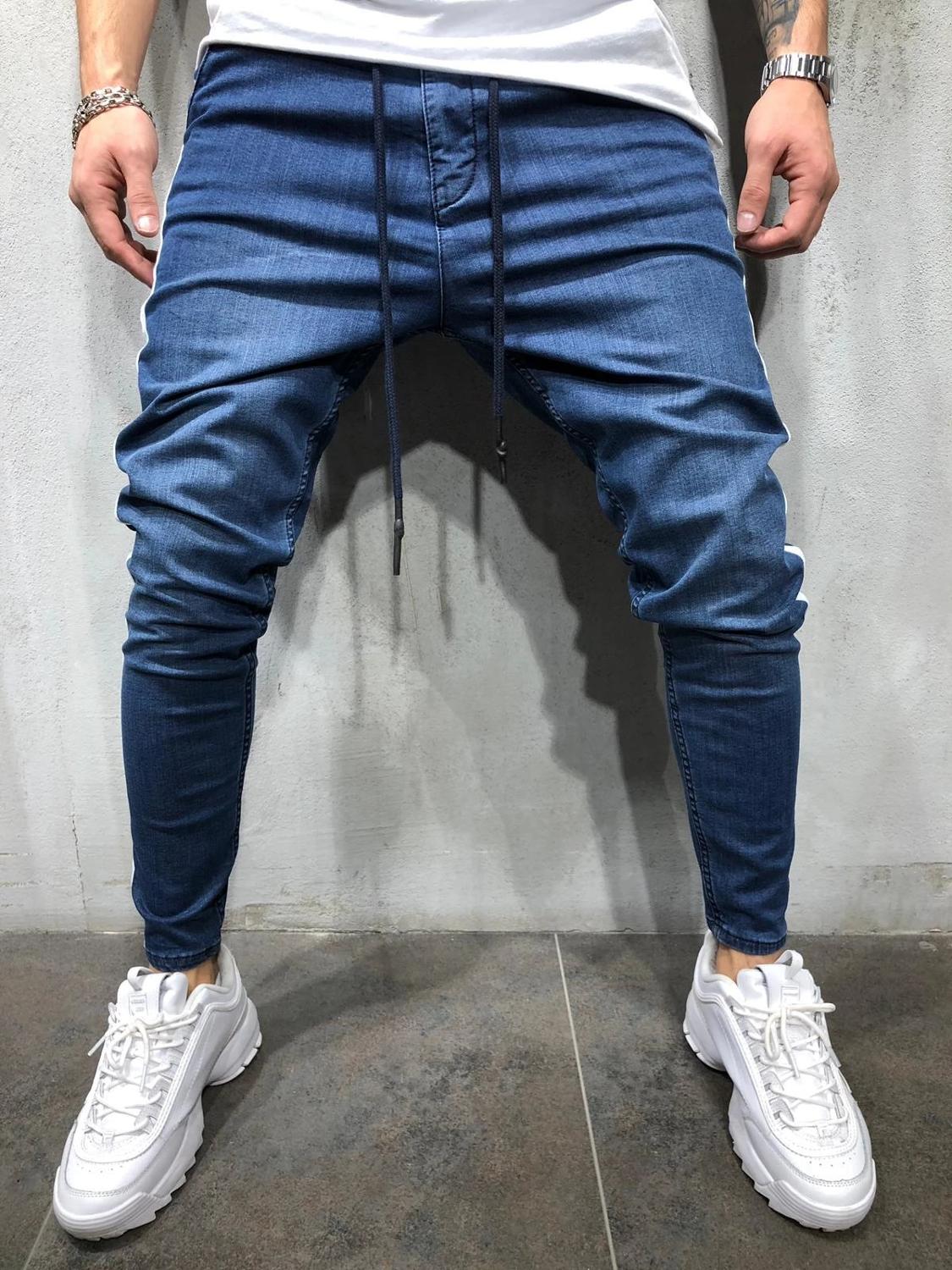 Mænds slanke jeansbukser afslappet mænd vasket denimbukser herre skinny distressed jeans blå jeans sort plus størrelse 3xl bukser