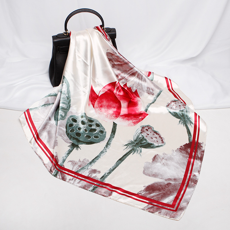 Pure and fresh Chinese style silk scarf scarf 90X90 headscarf printed large square temperament