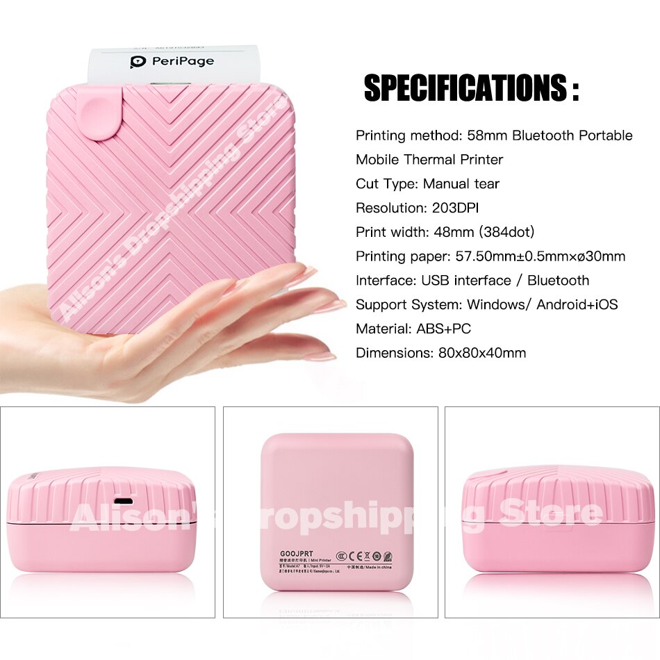 Mini Pocket Photo Printer Mobile phone Photo Printer Portable Handheld Printer for iOS and Android System for Kids Children