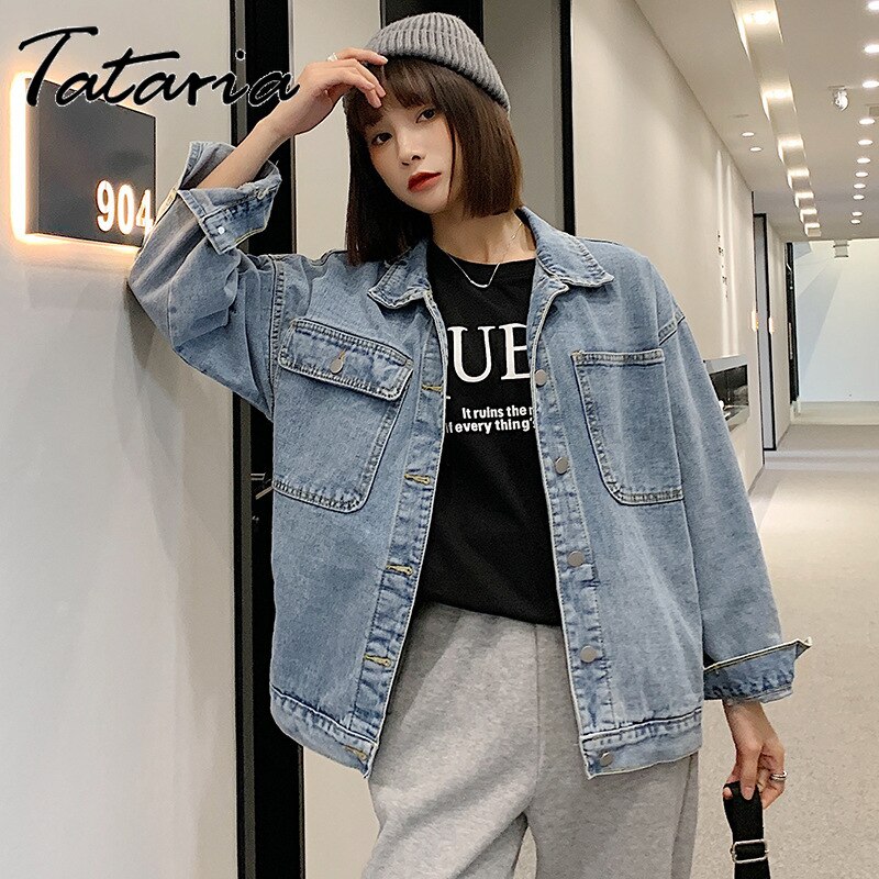 Vintage jeansjacka dam vårkappa sliten oversized ytterkläder kappor vindjacka pojkvän kvinnlig jeansjacka plus size