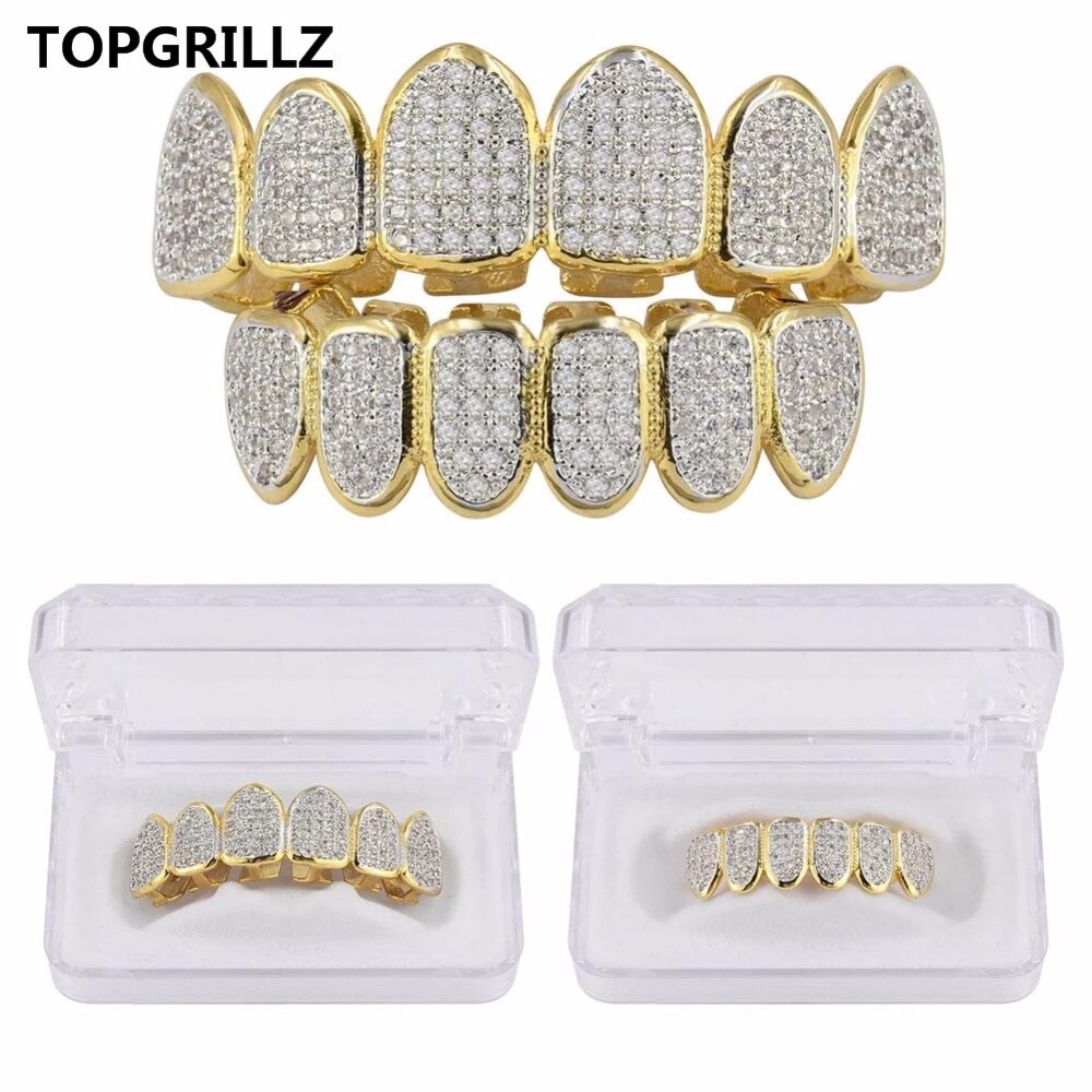 Topgrillz Classic 6/6 Hip Hop/Punk Tanden Grillz Set Goud Zilver Kleur Top &amp; Bottom Grills Dental Mond Caps cosplay Party