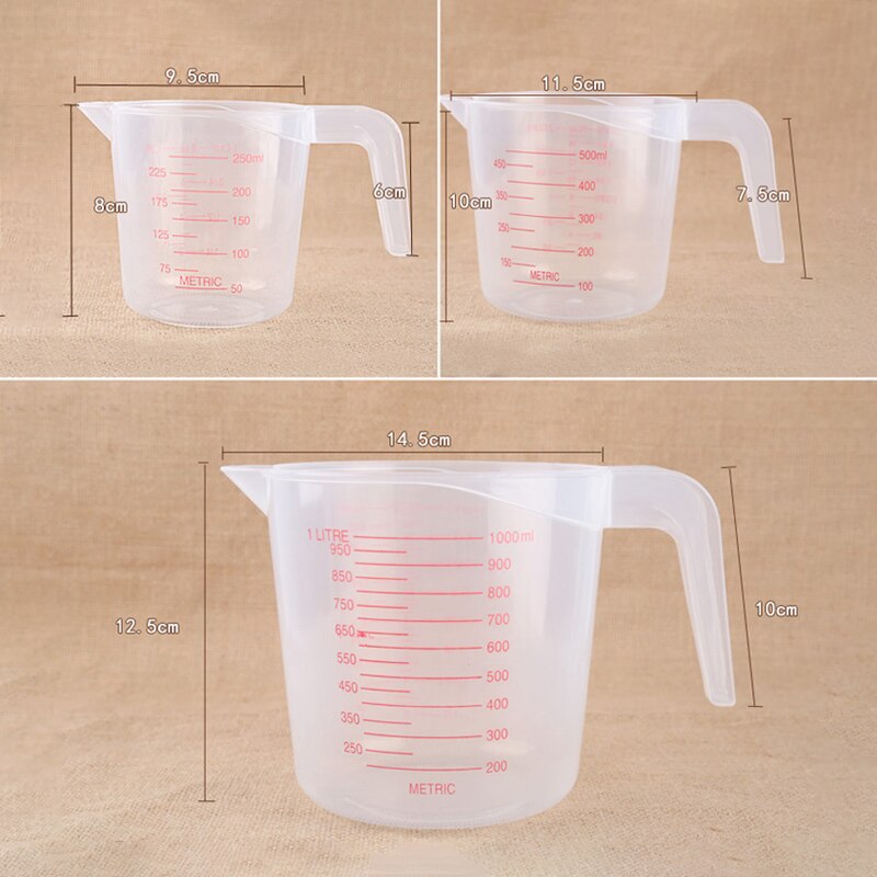 250/500/1000Ml Plastic Transparante Maatbeker Keuken Accessoires Voor Aankoeken Bakken Tools 250Ml 500Ml 1000Ml Maatbeker