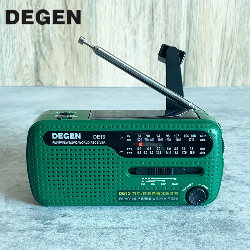 Degen-Radio FM DE13, MW, SW, Dinamo Solar de manivela, receptor mundial de Radio de emergencia, VS Tecsun PL-310 Panda 6200,