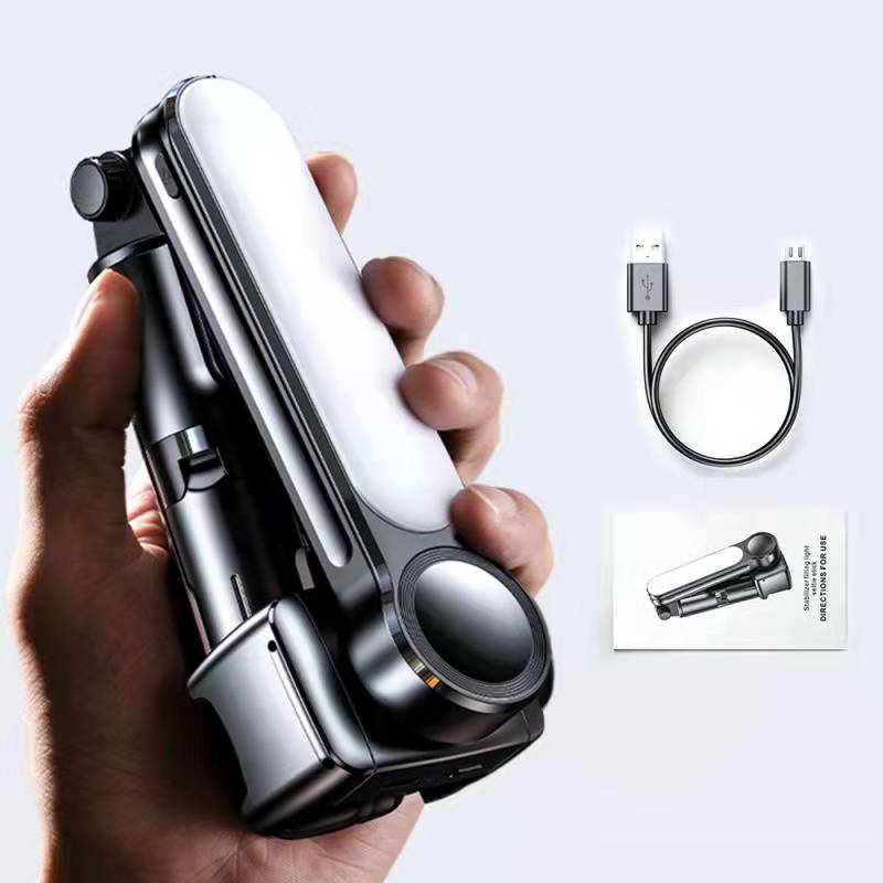 Bonola Handheld Wireless Bluetooth Selfie Stick Tripods with Fill Light for IOS/Android Foldable Smarthone Selfie Stick Gimbal: L09Black with Light