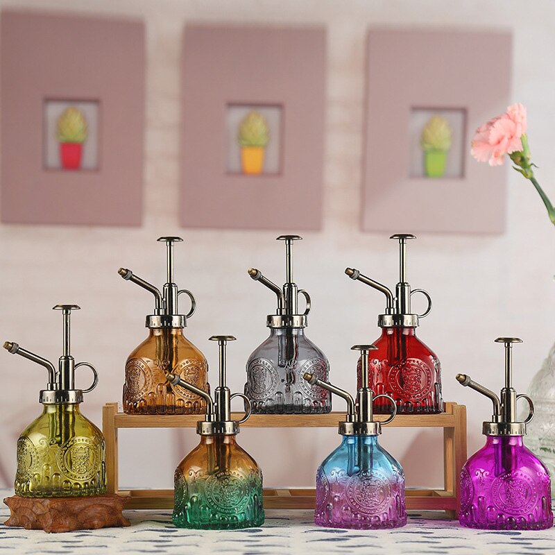 Regadera de vidrio de Color degradado con patrón en relieve, botella rociadora para el hogar para plantas y flores, Mini herramienta rociadora de jardín de 200ML
