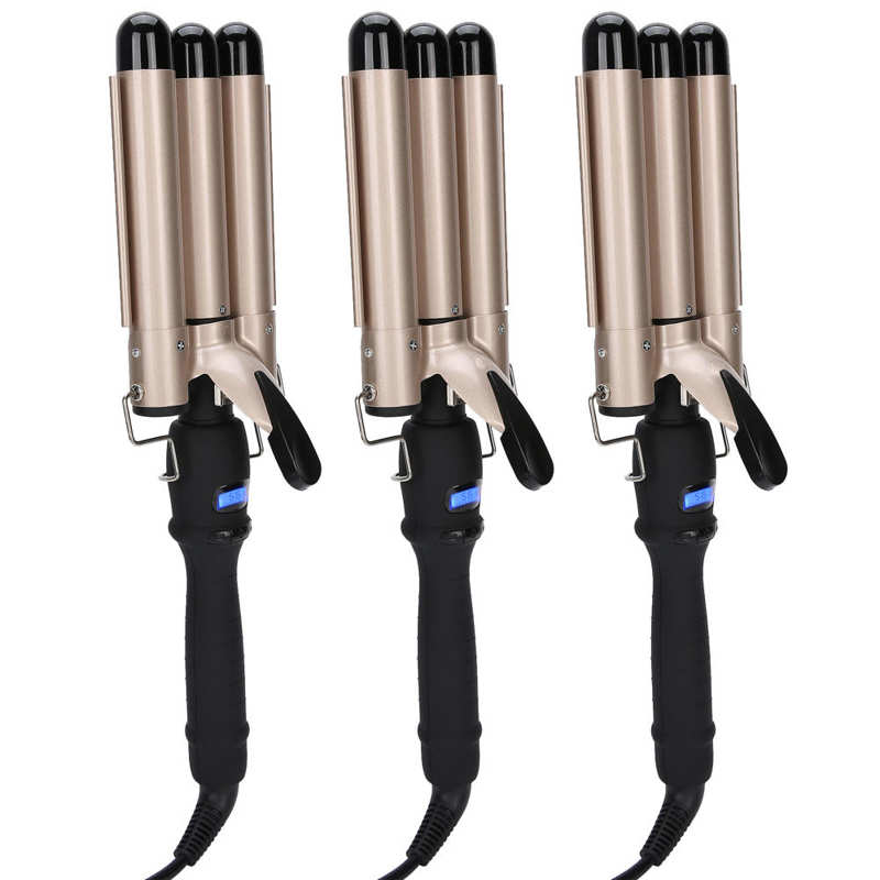 Nylon Heat-proof Head Fixed Handle Tourmaline Ceramic 3 Barrel Curling Iron Wand Hair Waver Curler Create "S" Wavy Style Tools