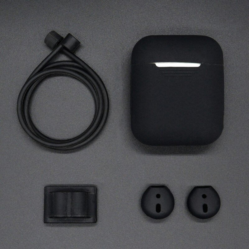 Funda de silicona 4 en 1 para Airpods 1 y 2, funda protectora para AirPods 1 y 2, Correa antipérdida para Apple Airpods 1 y 2: black combination