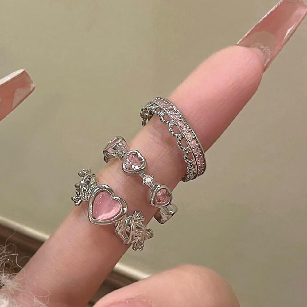 2 uds anillos de corona brillante de hadas para mujeres adolescentes cristal coreano ajustable plateado de aniversario conjunto de anillos de Reina joyería: Verde
