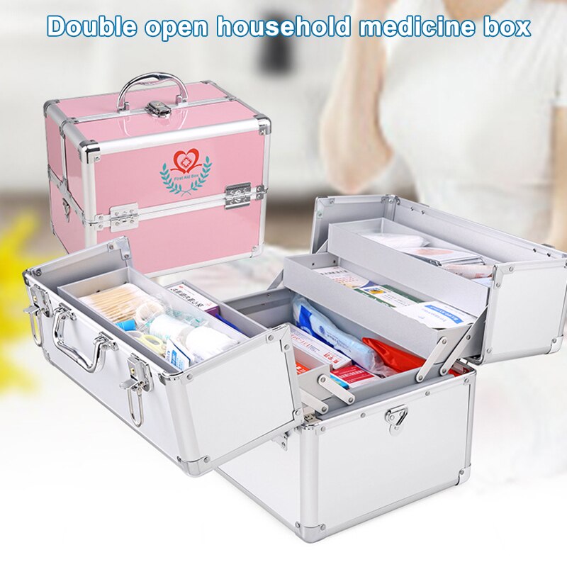 Household Medicine Cabinet Aluminum Alloy Double Open Multi-Layer Medicine Cabinet Wall-Mounted First Aid Storage Box B2