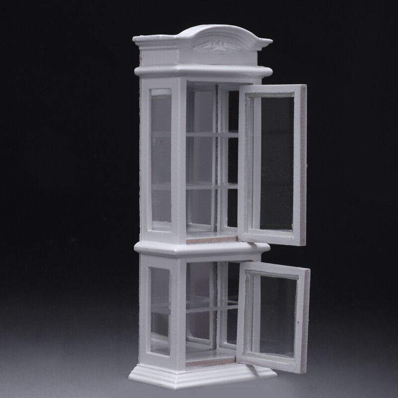 1:12 Mini Doll House White Transparent Window Cupboard Display Cabinet