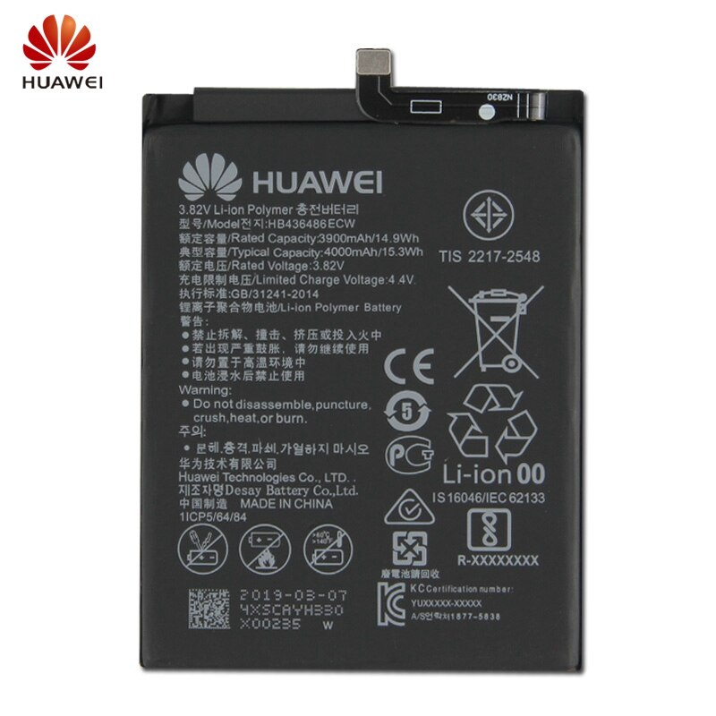 Batería de repuesto Original HB436486ECW para Huawei Mate10 Mate X ALP-AL00 Mate 10 Pro RS P20 Pro Mate 20 Nova5i, 4000mAh