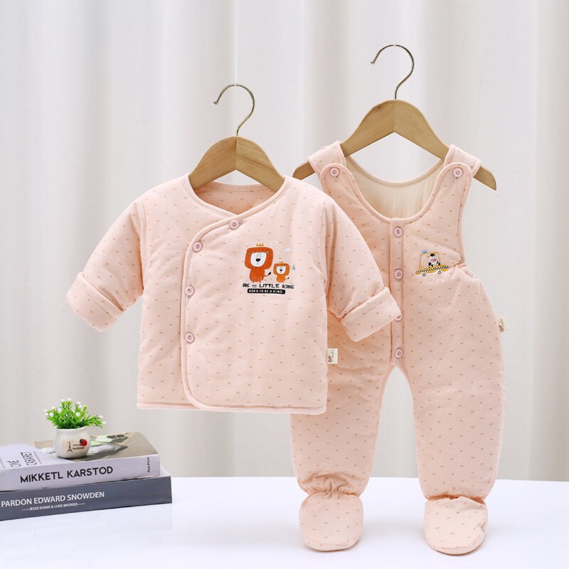 Pasgeboren Jongen Meisjes Kleding Set Lente Winter Baby Jassen + Bib Overalls Baby Jongens Kleding Bobysuit Katoenen Baby Kostuum: Oranje