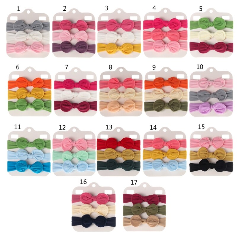 Diademas con lazo de nailon suave para niña, cintas elásticas de Color sólido para el pelo con lazo, accesorios para el cabello para recién nacido, 3 uds.