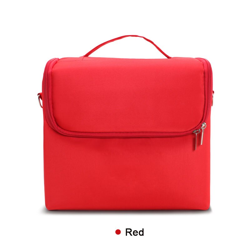 Estojo portátil para cosméticos de maquiagem, bolsa organizadora para maquiagem, grande capacidade, multicamadas: Vermelho