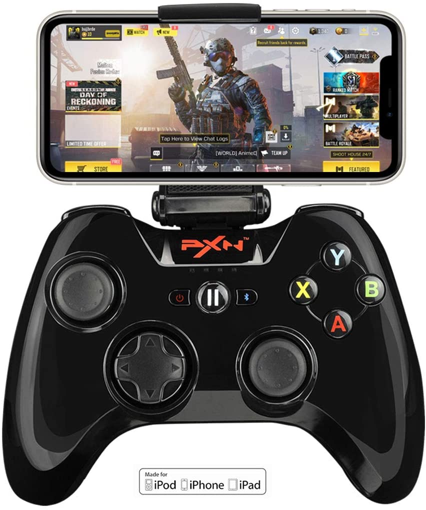 Mando de juegos para iPhone MFi, mando inalámbrico compatible con Bluetooth, PXN, iOS/Apple TV/iPod/iPad, color rosa: Black