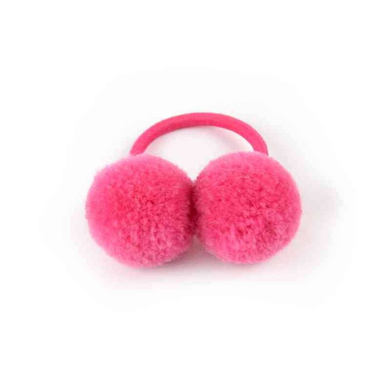 2 Teile/satz Nette Pompom Baby Haarband Pelz Ball Elastische freundlicher Gummibänder Einfarbig freundlicher Haar Bindet Seil Mädchen Haar zubehör: 2Stck Rose rot