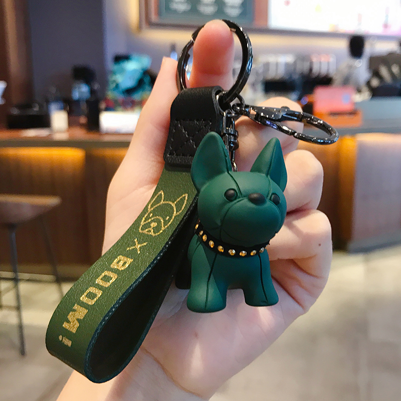 Fadou-Llavero de coche con forma de cachorro, exquisito colgante de bulldog de celebridad de Internet para mujer, colgante de mochila escolar para niños, llavero para amantes: Gris