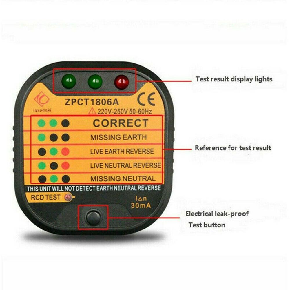 AST01 Electric Socket Tester EU Plug US UK AU RCD GFCI Test Outlet Ground Zero Line Plug Polarity Phase wire Wall check
