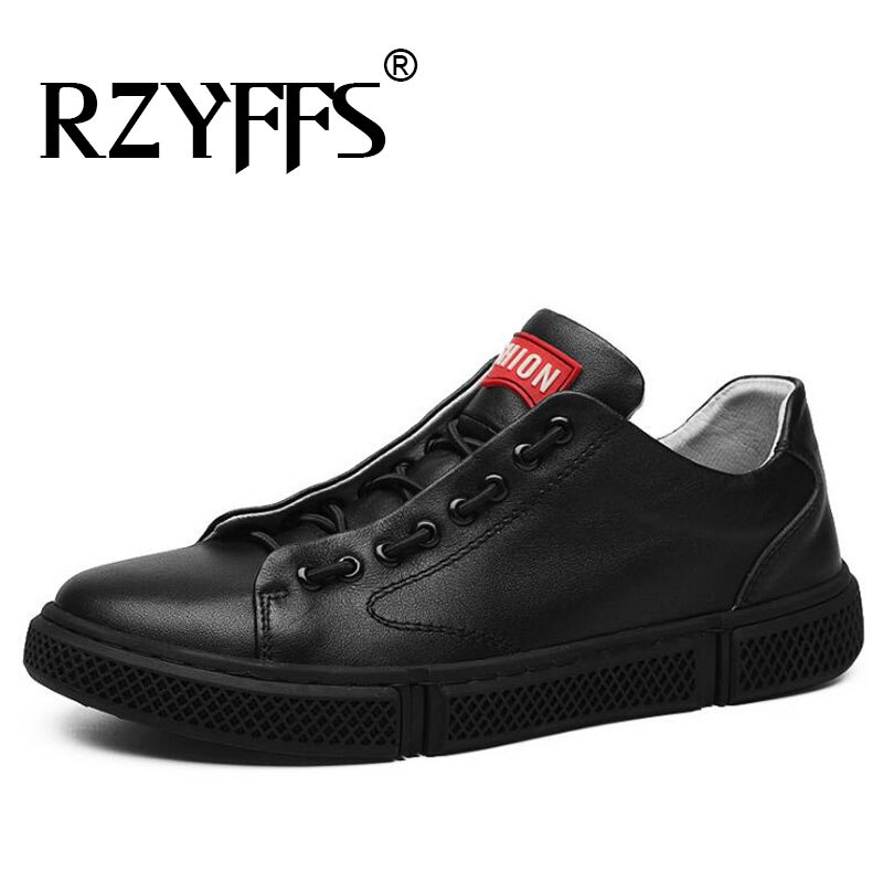 Mænd sorte hvide sko snøre læder sko flats zapatillas hombre herre casual sneaker sko  a52-43