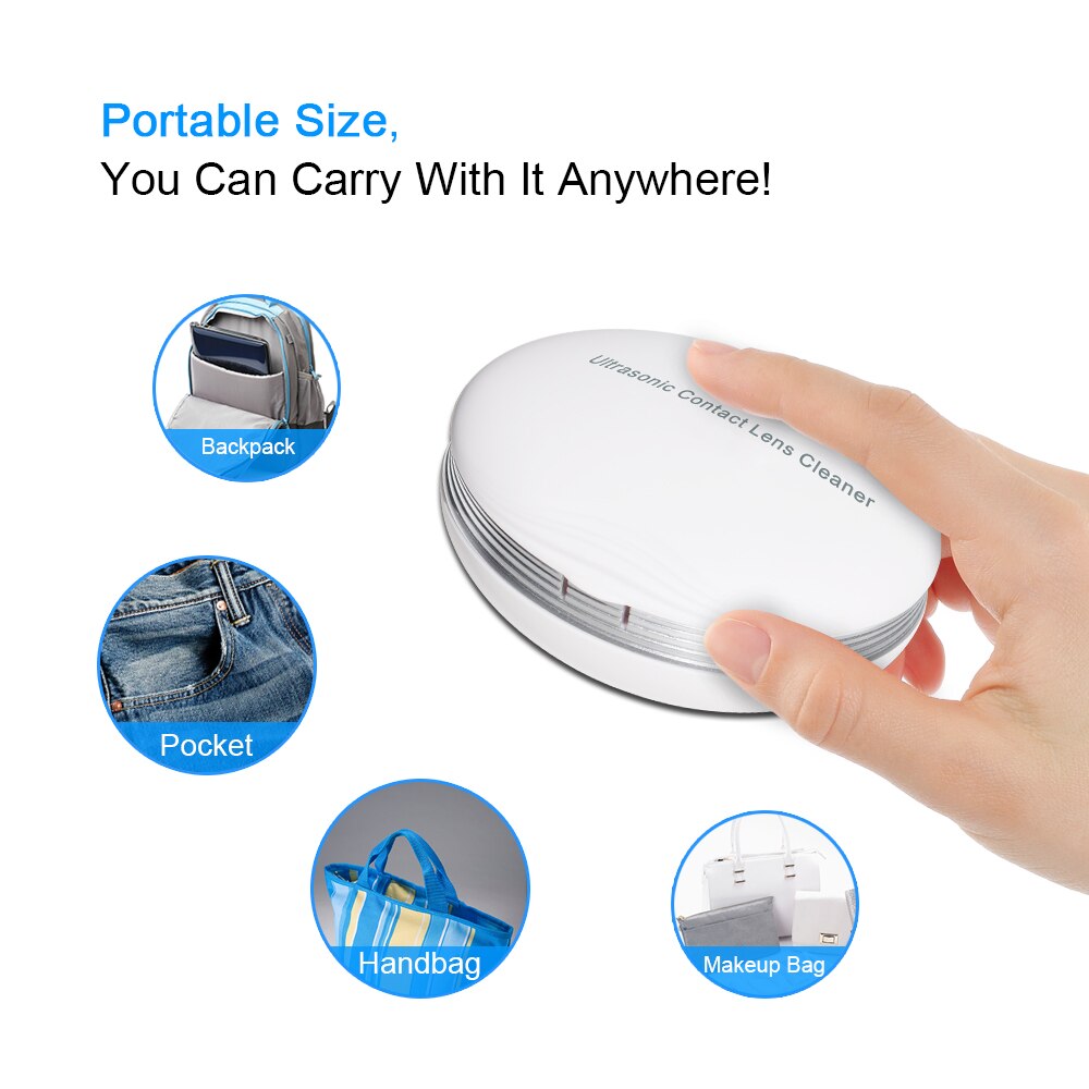 Electronic Ultrasonic Contact Lens Cleaner Case Solution Portable Box Trip Outdoor