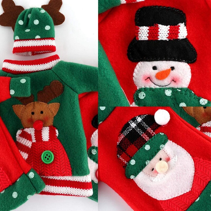 3Pcs Christmas Sweater Wine Bottle Cover Set With, Cute Christmas for Sweaters Birthday Party Crafts Decorations