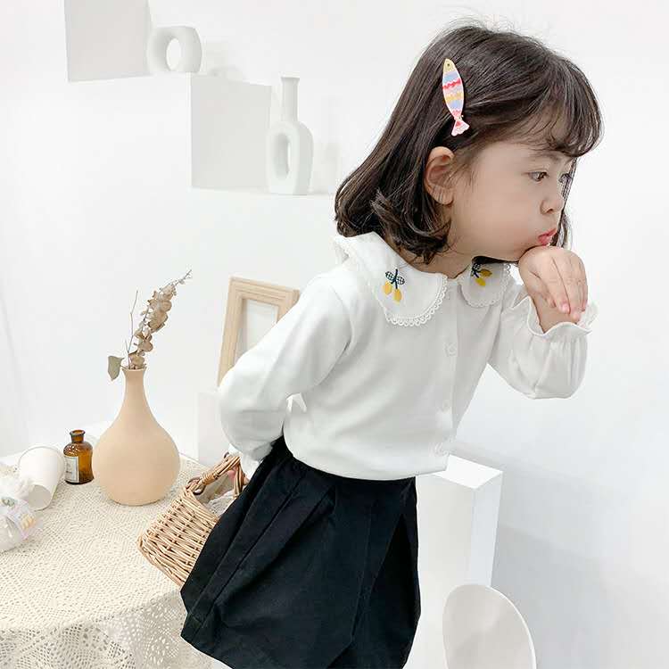 Girls white cardigan Korean version autumn baby coat children's doll collar bottoming shirt top