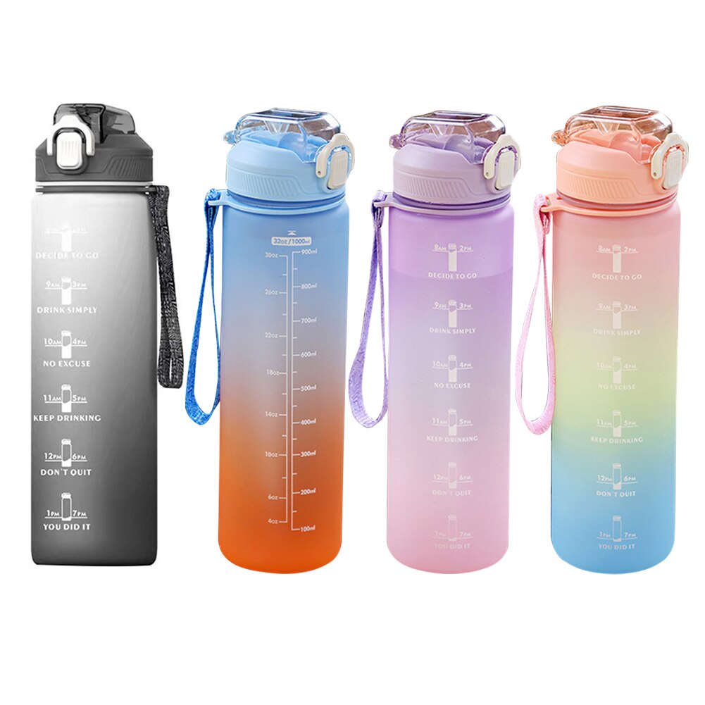 1000Ml Sport Water Fles Met Tijd Marker Voor Outdoor Gym Fitness Reizen Draagbare Lekvrij Drinkware Plastic Drinkbekers