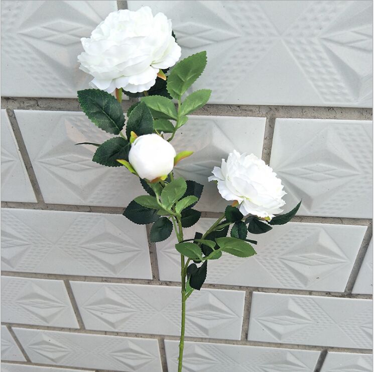 Pæon kunstig urtepotte kultur grøn plante bryllup kontormøbler 3 blomster pr flok mange farver at vælge: Hvid
