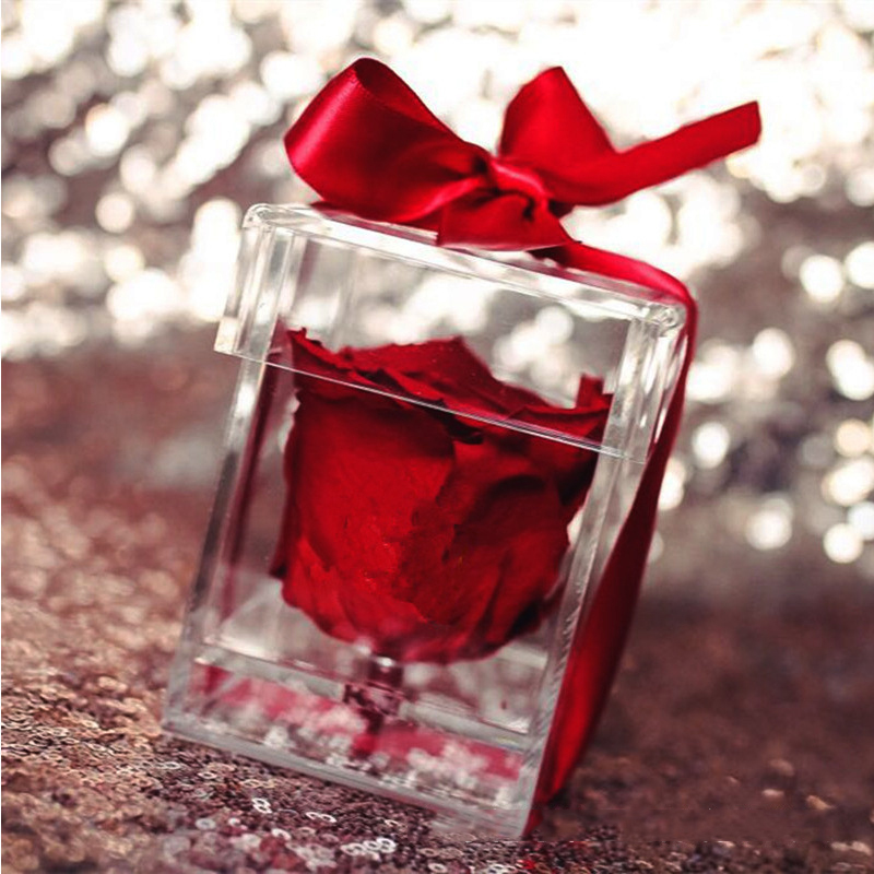Acrylic Rose Flower Box Makeup Organizer Artificial Flower Bouquet Valentine's Day Wedding Decor Box: Mini 1 Hole Box