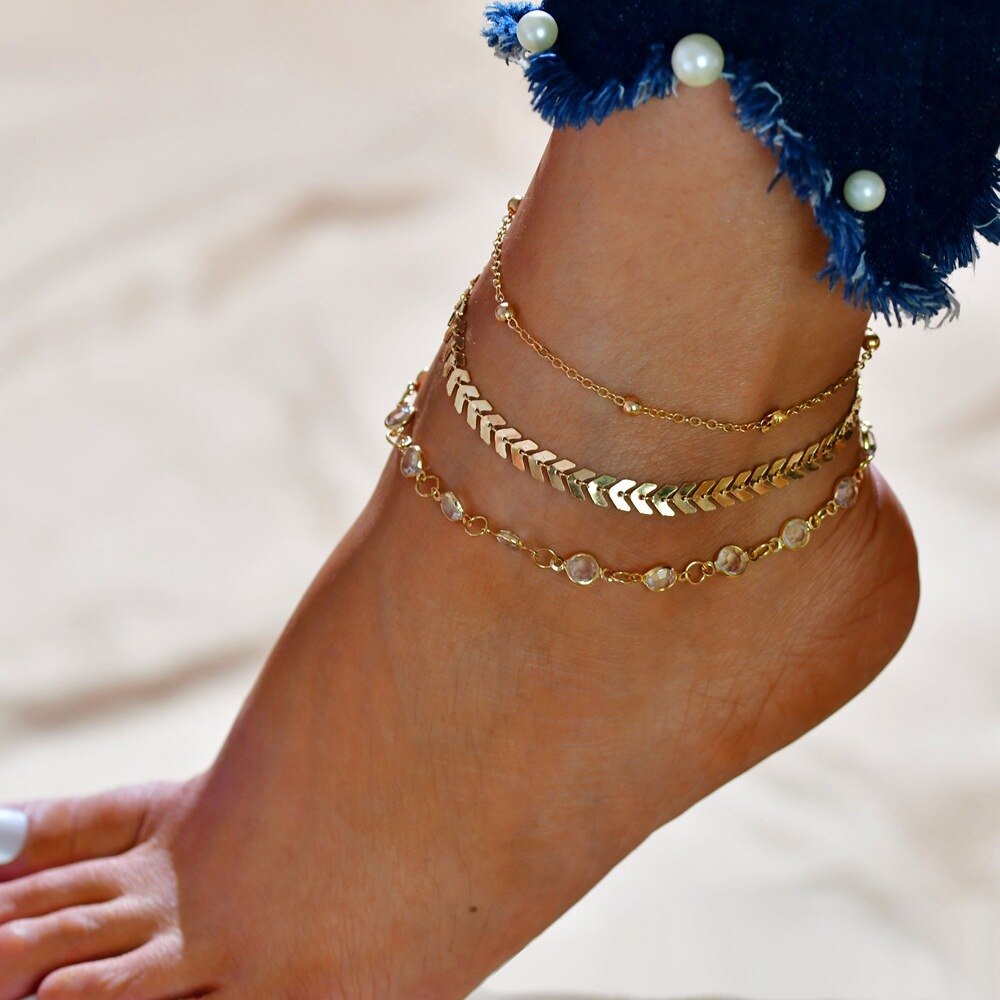 3pcs/set Multilayer Bohemian Anklets for Women Foot Anklet Vintage Summer Beach Female Charm Barefoot Sandal Leg Chain Jewelry: 1