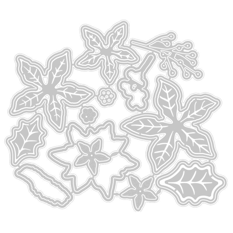 Merry Christmas Leaves Clear Stamps Sets and Sentiment Words Metal Cutting Dies Scrapbooking For Crafts Card Making: Dies