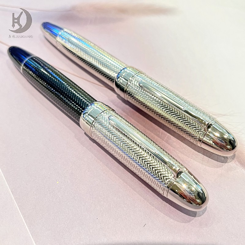 JD 129 pluma de lujo con punta de iridio y convertidor de tinta, plumas estilográficas de caligrafía de Metal con Clip plateado dorado grande de primera para recuerdo