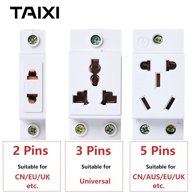 Din Rail Socket Modular Mount 23 Pins AC30 10A16A Universal Single Three Phase EU AUS JP UK Standard White Color