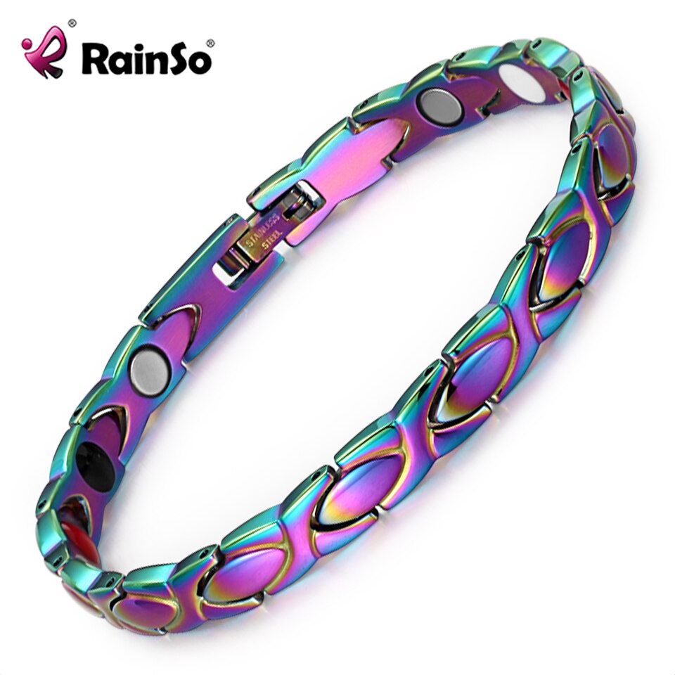 Rainso Vrouwen Mode Armband & Bangle Magnetische Gezondheid Sieraden Met Kleurrijke Kleur Rvs Hand Chain Hoge Gepolijst