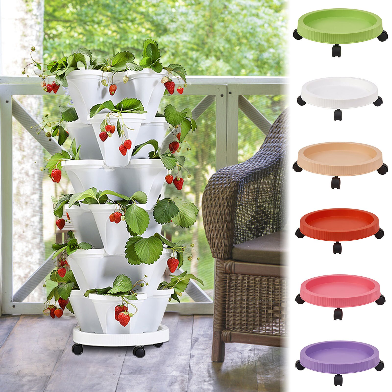 Stackable Vertical Planter Sets 3-Petals Stackable Multiple Layers Vertical Garden Planter 1 Movable Flower Pot BaseFor Growing